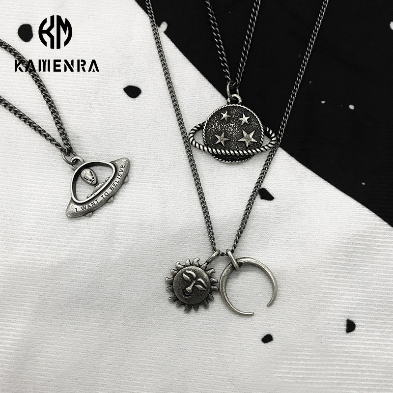 Carmen retro design planet alien sun moon pendant Korean street trend necklace men and women pendant