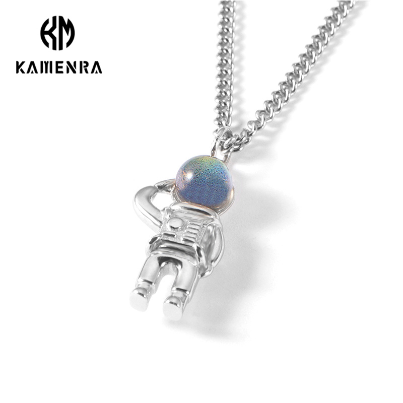 Pure Silver Original Tide Card Necklace Small Crowdmen Hip Hop 100 Hitch Crew Astronaut Pendant Female Couple Accessories