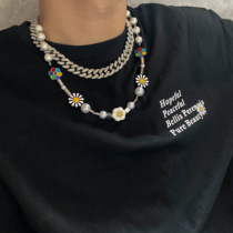Carmen New Tide Brand 20ss Daisy Anti-war Smiley Face Sunflower Pearl Splice Necklace Hip Hop Mens and Womens Jewelry