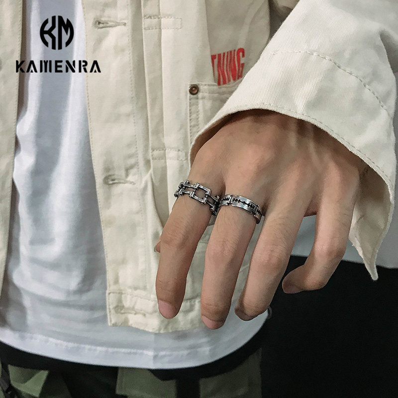 Carmen Original Retro Tide Card Ring Men Single Personality Hip Hop Street Titanium Steel Ring Finger Tail Ring