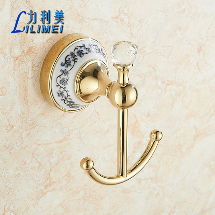 Coat Hook Single Hook No-Nail Clothes Hook, Blue and White Porcelain European Style Gold-Plated, Non-Suction Cup, No Drilling Required Coat Hook Single Hook No-Nail Clothes Hook, Blue and White Porcelain European Style Gold-Plated, Non-Suction Cup, No Drilling Required