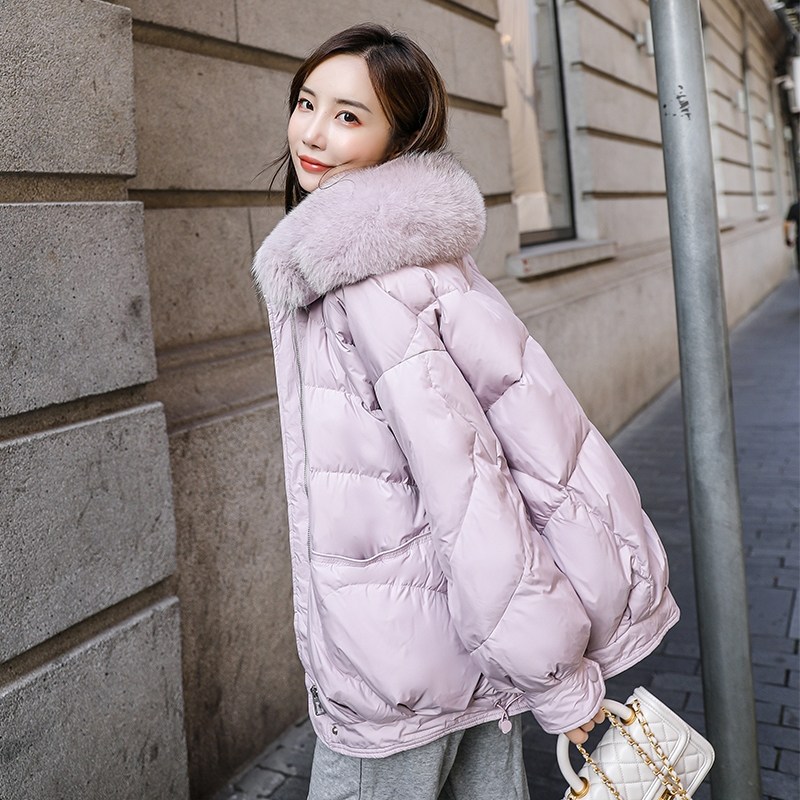 Cocoon-type winter coat trendy ins real fur collar high-end atmospheric big-name small profile down jacket women's short