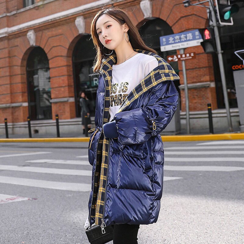 Inglées Wind Eurolord port Wind thickened bread clothes Anti-bright face down Down Clothing Women Tide long winter jacket