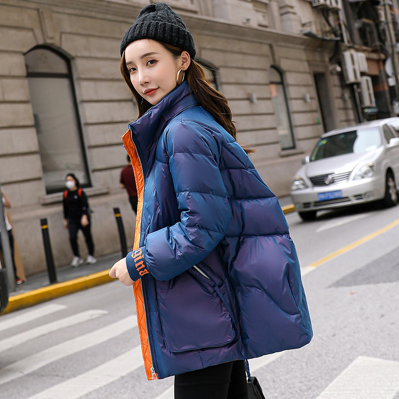 European Station Reflective Port Wind Small Sub Bright Face Down Clothing Tide Ins Overfire Winter Jacket Woman short Bread Suit