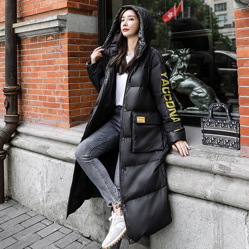 2021 New European Station Euro goods thickened over kneecap ultra-long style Down Clothing Easy winter jacket Female Chains