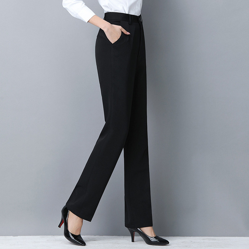 Women's trousers high waist straight pants slim fit black work pants elastic free ironing summer thin overalls trousers