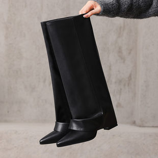 2025 новый наконечник толстая высокий Ботинок женский осенний новый зимний осенний прямо рыцарь Ботинок на высоком кабгалстук-бабочкае модное платье Сапоги