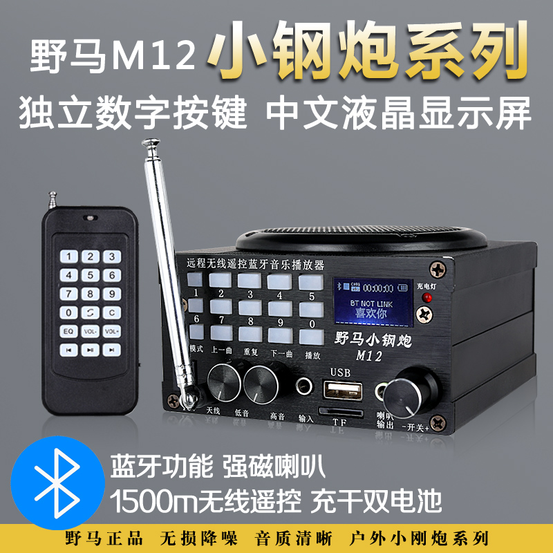 Mustang M12 wireless charging remote control loudspeaker Chinese display Bluetooth plug-in machine multimedia sound coal machine