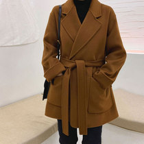 European double-sided cashmere coat womens short robe double-faced high-end small man 2021 Autumn New woolen jacket