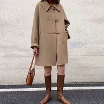 Korean hand-stitched double-sided cashmere coat womens long 20 new loose profile double-sided leather buckle woolen coat