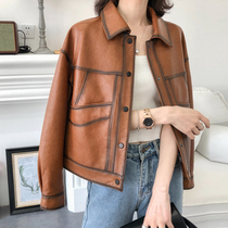Leather Leather Women Short Locomotive Leather Jacket Sheep European Small Jacket 2021 Spring New Haining Leather