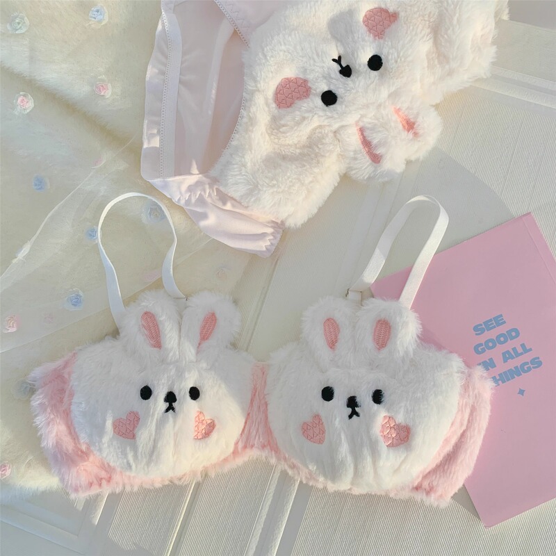 Stuffed Bunny Plush Small Breasts Push up to Look Bigger Intimates Women's Set Warm Bra Plush Cute Bra Stuffed Bunny Plush Small Breasts Push up to Look Bigger Intimates Women's Set Warm Bra Plush Cute Bra
