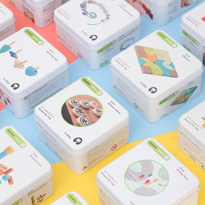 Wooden Iron Case Building Blocks Domino domino Child Puzzle Toy Top Parquet kit Kit Early Teaching Aids Toy