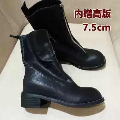 Spring and summer guidi front zipper leather booties inner heightening Martin boots old pleated sheepskin mid-tube boots women's trend
