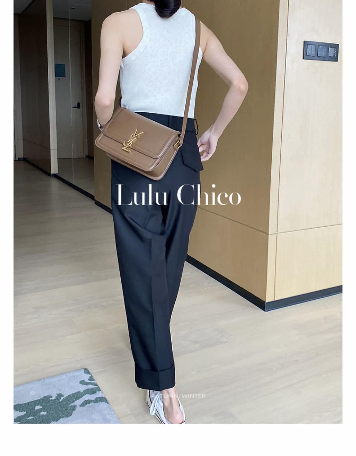 Black high-waisted straight-leg suit pants for women in the autumn of 2022, petite loose fringed 9-inch casual pants for women pic 10