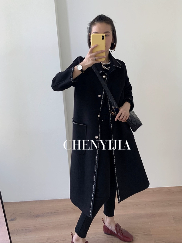 Chen Yijia 2019 mùa thu và mùa đông nước hoa mới grandma áo hai mặt cashmere Áo len 100% len Hepburn - Áo khoác ngắn