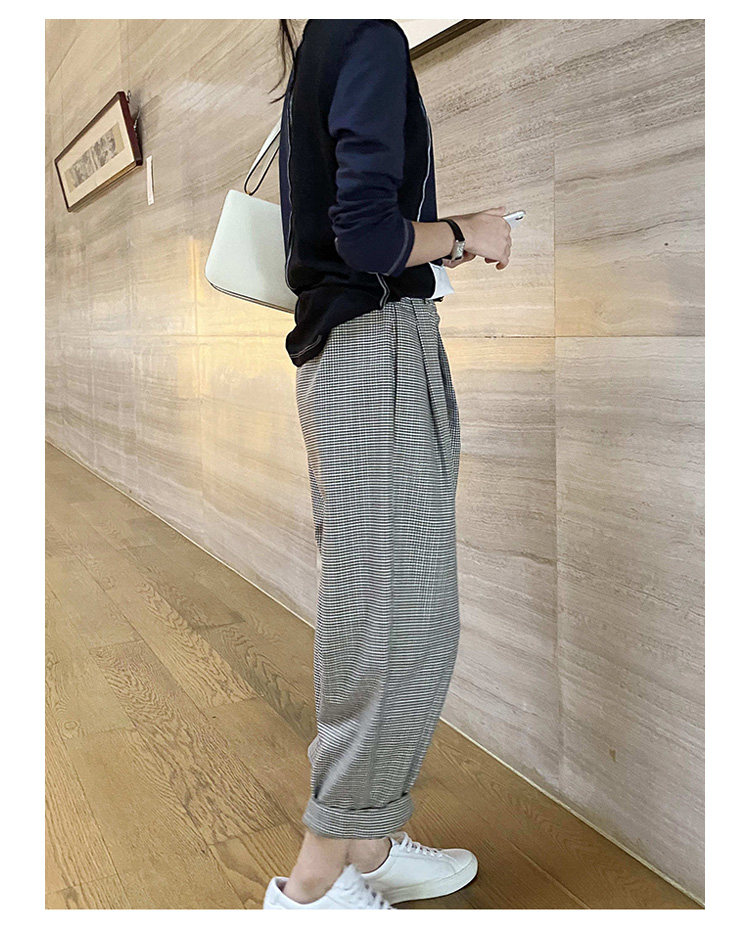 High-waisted, petite, retro checkered conical suit pants for women in the 2022 autumn, with a loose 9-inch Harem design pic 25