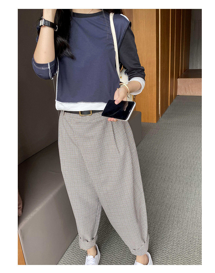 High-waisted, petite, retro checkered conical suit pants for women in the 2022 autumn, with a loose 9-inch Harem design pic 22