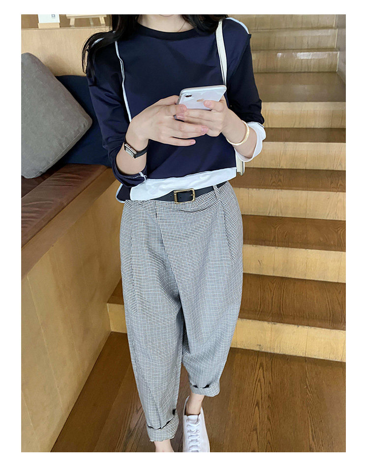 High-waisted, petite, retro checkered conical suit pants for women in the 2022 autumn, with a loose 9-inch Harem design pic 29