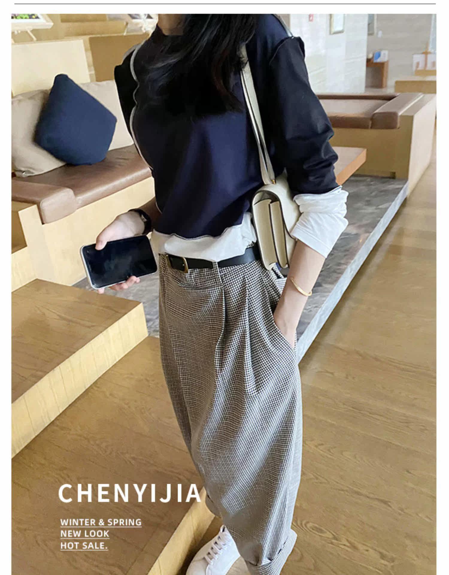 High-waisted, petite, retro checkered conical suit pants for women in the 2022 autumn, with a loose 9-inch Harem design pic 6