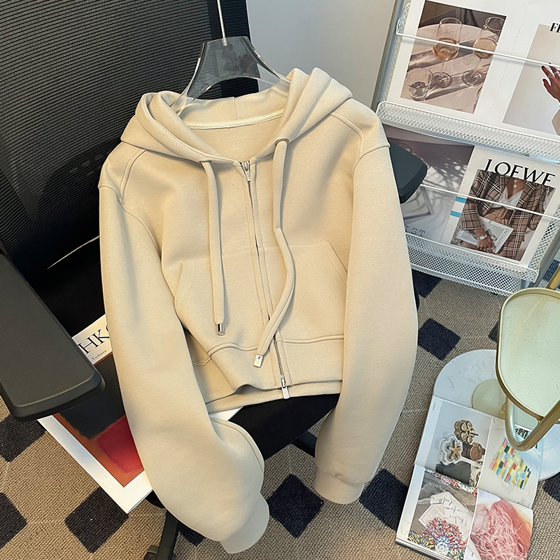 Double Zipper Hooded Sweatshirt Women's Cardigan Jacket European Style 2025 Spring New Fashion Short Long-Sleeved Top