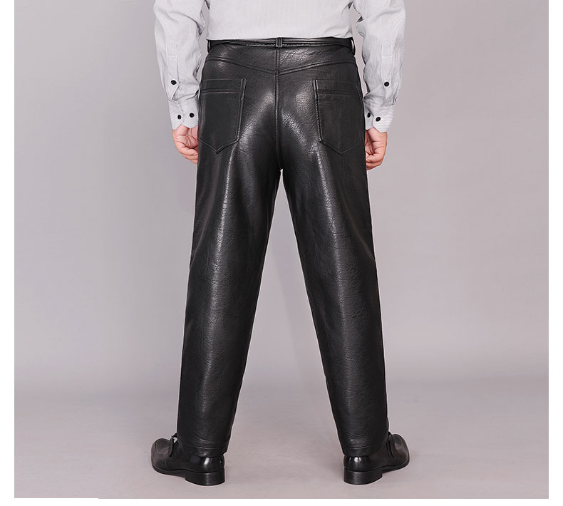 Quần da nam trung niên cộng với quần nhung dày cha già quần ấm cha tải quần cotton PU quần nam mùa đông quần nam