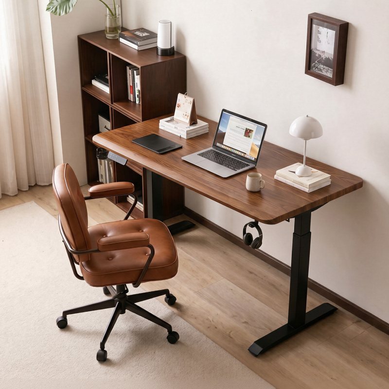 Solid Wood Electric Height-Adjustable Desk, Computer Desk, Study Desk, Home Office Desk, Gaming Desk, Adjustable Work Table