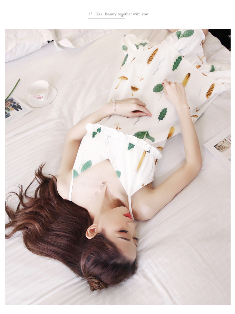 Phụ nữ mùa hè sling nightdress Hàn Quốc phụ nữ mỏng mùa hè bông sexy với miếng đệm ngực đồ ngủ tươi có thể được đeo tươi