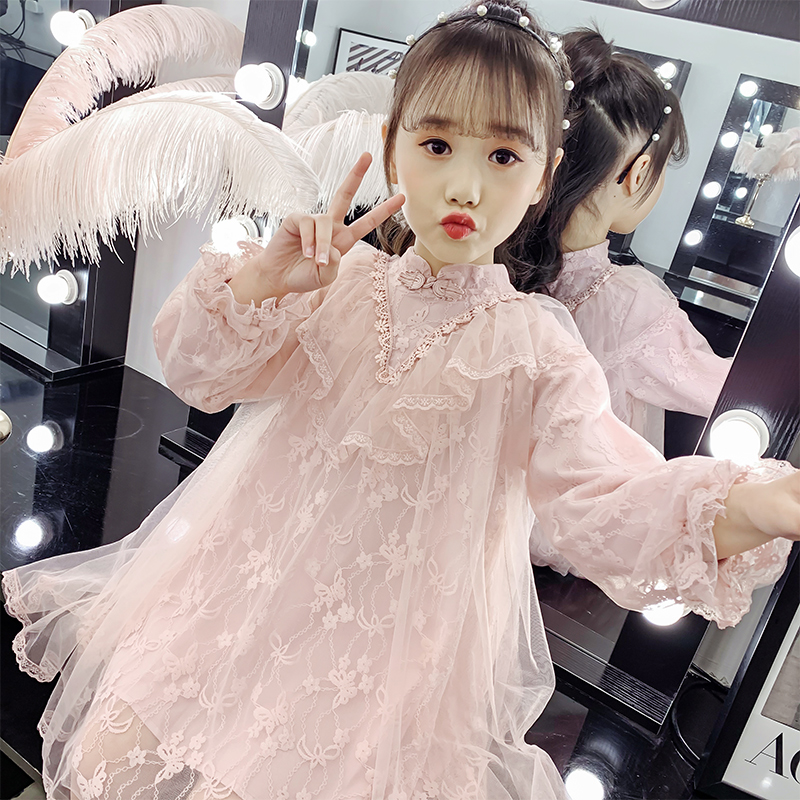 South Korean girl's foreign dress 2022 new children's spring dress dress CUHK child long sleeve lace princess veil dress