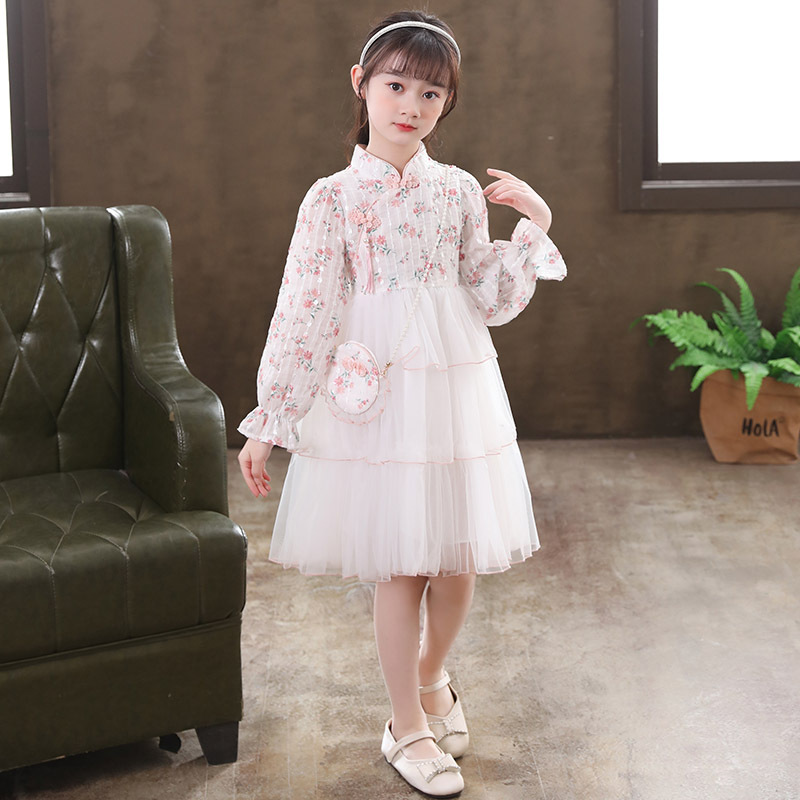 South Korean girl's dress 2022 Early spring New products CUHK Scout National Wind Hanksuit Princess Skirt Long Sleeve Dress dress