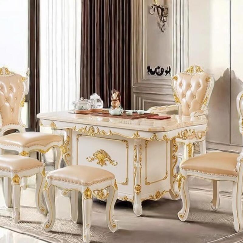 European and American Style Tea Table Balcony Tea Table and Chair Set for Home and Office Use, Tea Table with Automatic Water Boiling, Solid Wood Tea Table for Drinking Tea