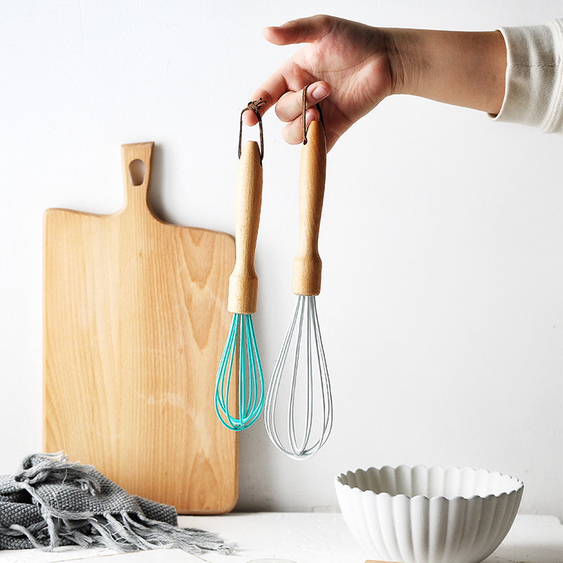Luyue Japanese-style wooden handle non-slip silicone egg beater kitchen manual household baking utensils hand-held mixer