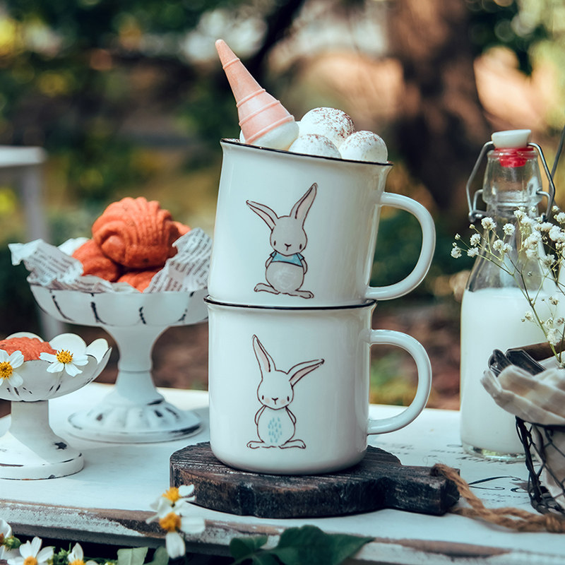 Retro Ceramic Mark Cup Imitation Enamel Creative Cartoon Milk Cup Office Home Water Cup Nordic INS