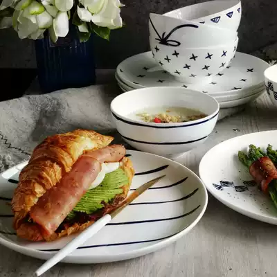 Western food plate Creative steak plate plate Ceramic breakfast plate plate Dessert plate Nordic plate Round bone China plate