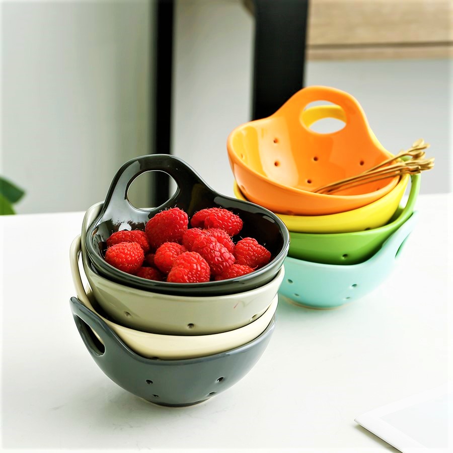Ceramic fruit salad bowl Japanese tableware cute ins draining bowl creative fruit bowl Nordic dessert bowl home