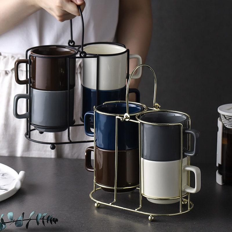 Ceramic household drinking cup mug mug set Nordic ins simple stacking cup combination water appliance office cup