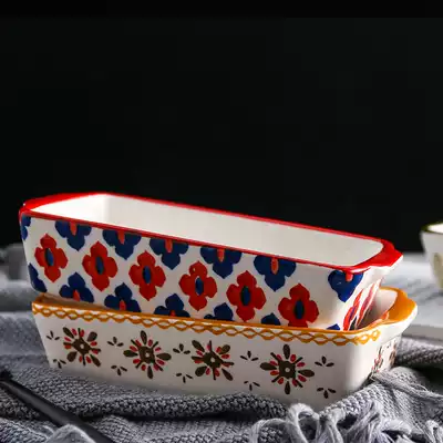 European-style creative oven baking plate Ceramic baking rice plate Household rectangular tableware plate baking cheese Western food plate