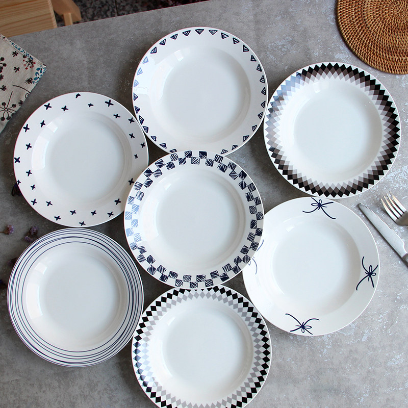 Nordic creative breakfast plate Deep plate Bone china pasta plate Soup plate Ceramic plate Dessert plate Meal plate Household plate