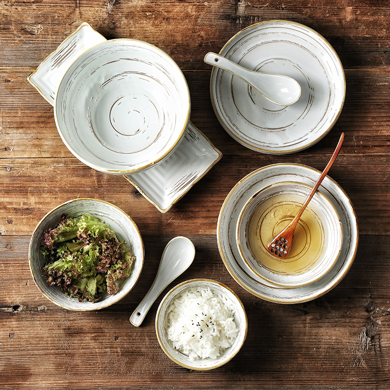 Japanese tableware and style home plate ceramic soup plate round plate dish bowl bowl sushi plate noodle bowl