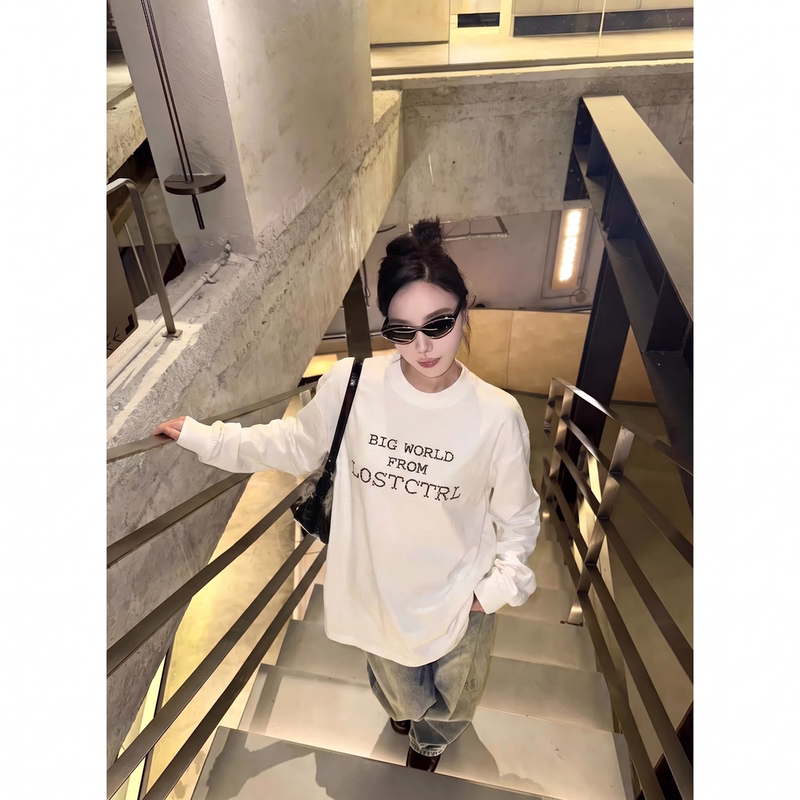 100% Pure Cotton Relaxed Fit Long-Sleeve T-Shirt, Autumn Loose-Fitting Single-Layer White Base Shirt, Thin Top for Men and Women 100% Pure Cotton Relaxed Fit Long-Sleeve T-Shirt, Autumn Loose-Fitting Single-Layer White Base Shirt, Thin Top for Men and Women