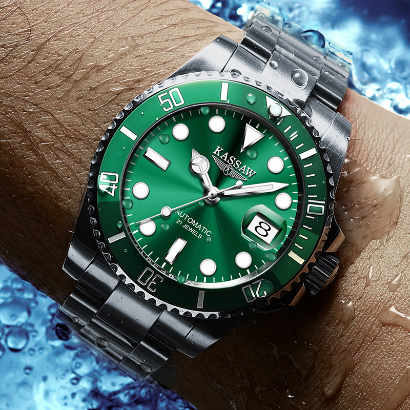 Swiss Genuine Brand Watches for Men, Fully Automatic Mechanical Watches, Waterproof Black Warrior Submariner Men's Watches, Green Water Monster Top Ten