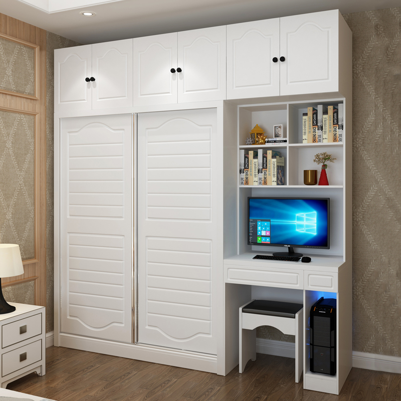 Sliding door wardrobe with computer desk bookcase bookshelf integrated combination cabinet sliding door wardrobe dresser one-piece desk cabinet