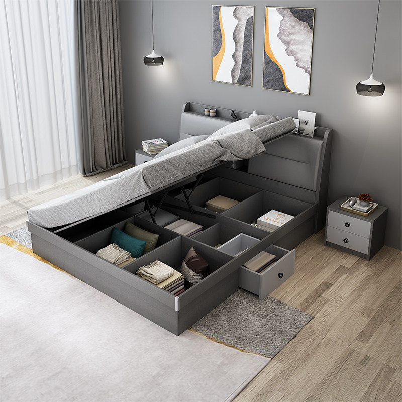 Nordic main bed in bed Double 1 8 m high box containing bed modern simplicity about 1 5 small family type pneumatic side opening containing bed