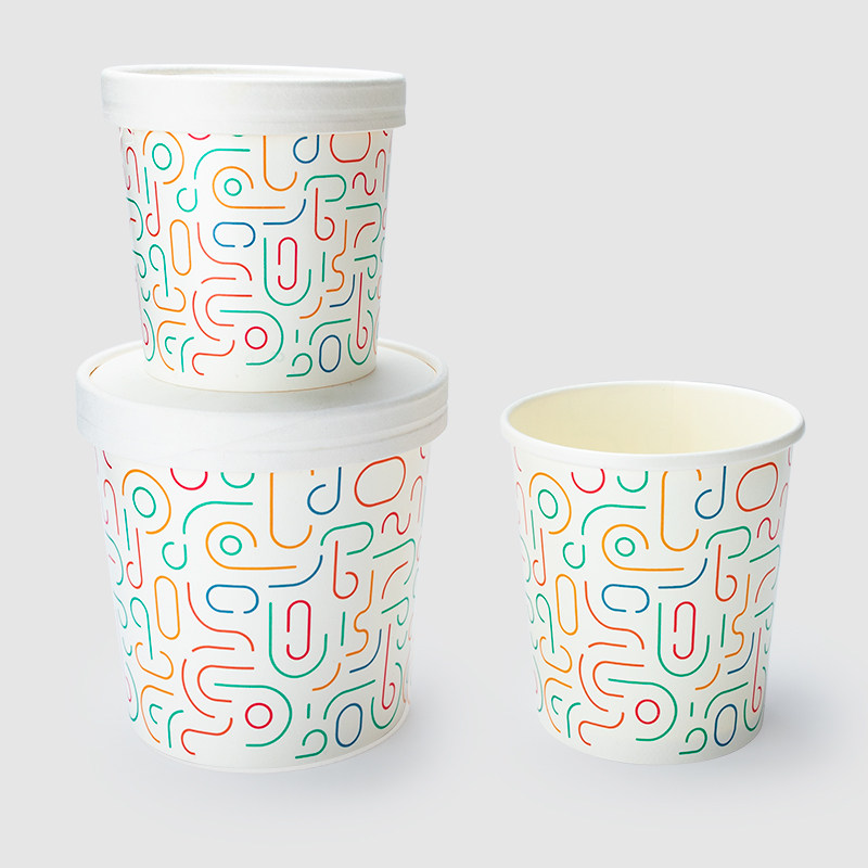 Horn flower disposable kraft paper soup bowl thickened heat resistant cow leather porridge bowl soup cup out-of-package cartridge cover