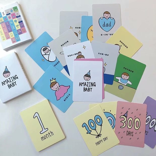 ins burst card Baby month year-old record card Small fresh Macaron color photo background prop card