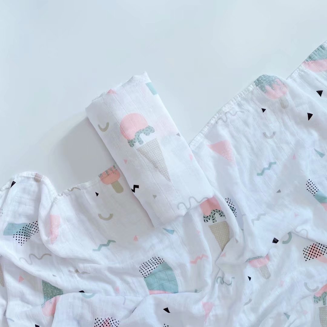 Foreign Trade Bamboo Cotton Baby Gauze Towels Baby Bath Towels Cover Blanket Active Printed Double Layer Thin Blanket Summer Stroller Blanket