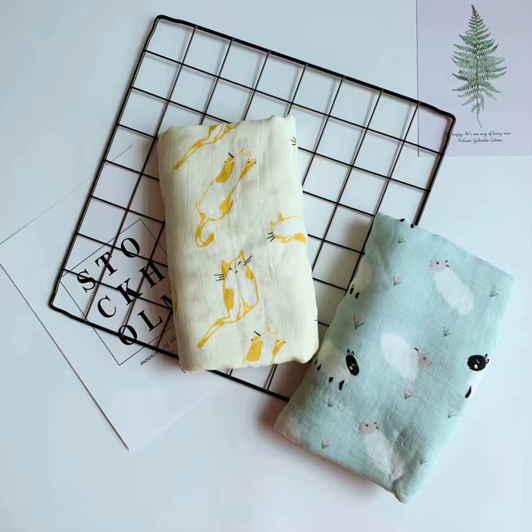 ins summer thin strips of bamboo fiber scarves baby gauze blanket double muslin wrap with newborn swaddle