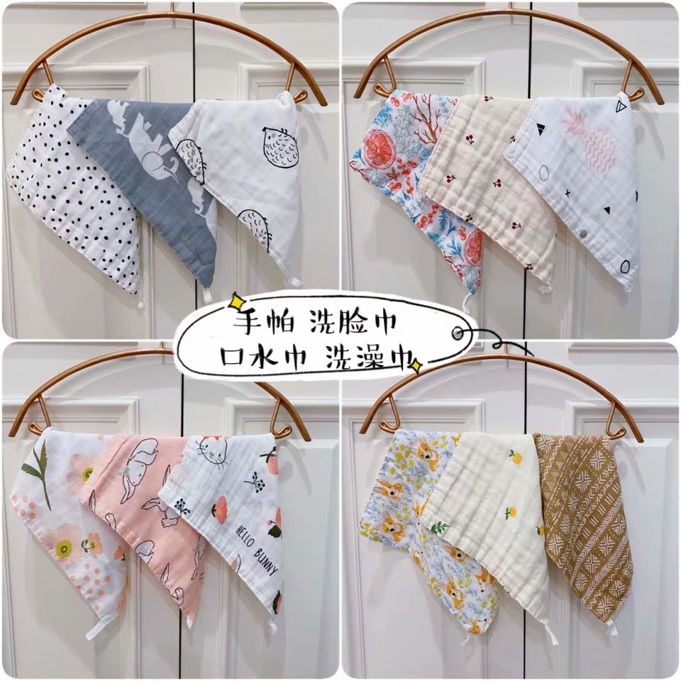 Bamboo cotton gauze small handkerchief towel New infant saliva towel Children's handkerchief with hook newborn square towel