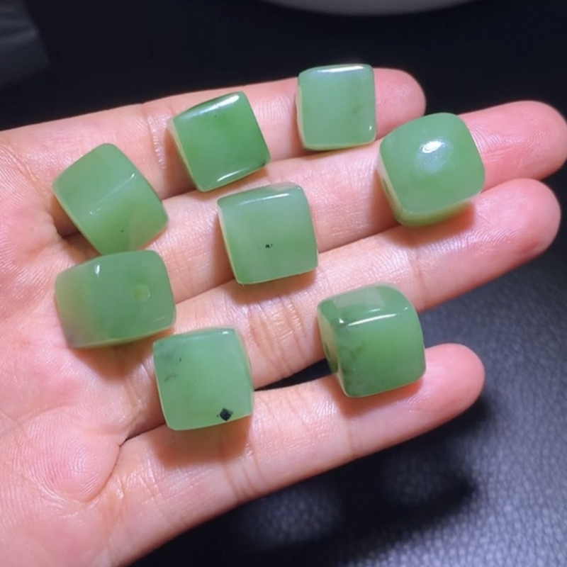 Hetian Jade Apple Green Square Bead, Approximately 11-12mm (C9-32)