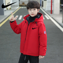 Nike Ton Tide Men And Womens Childrens Down Clothes 021 New CUHK Childrens Clothing White Duck Suede Thickened Tide Card Winter Jacket